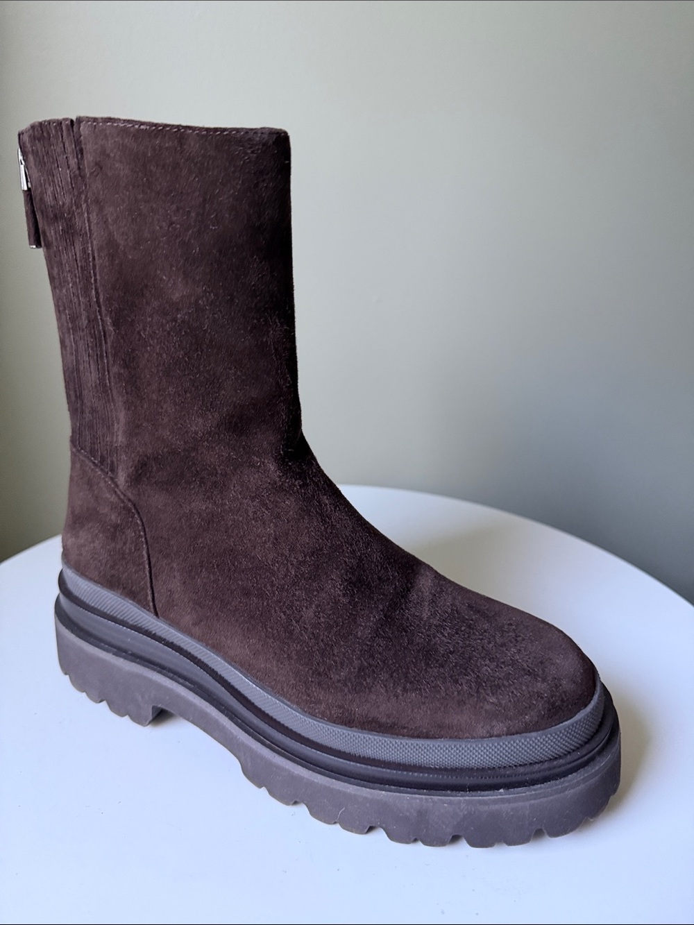 Lola Cruz Pruga Platform Suede Boots Brown Chunky Lug Sole Zip Mid-Calf EU 36